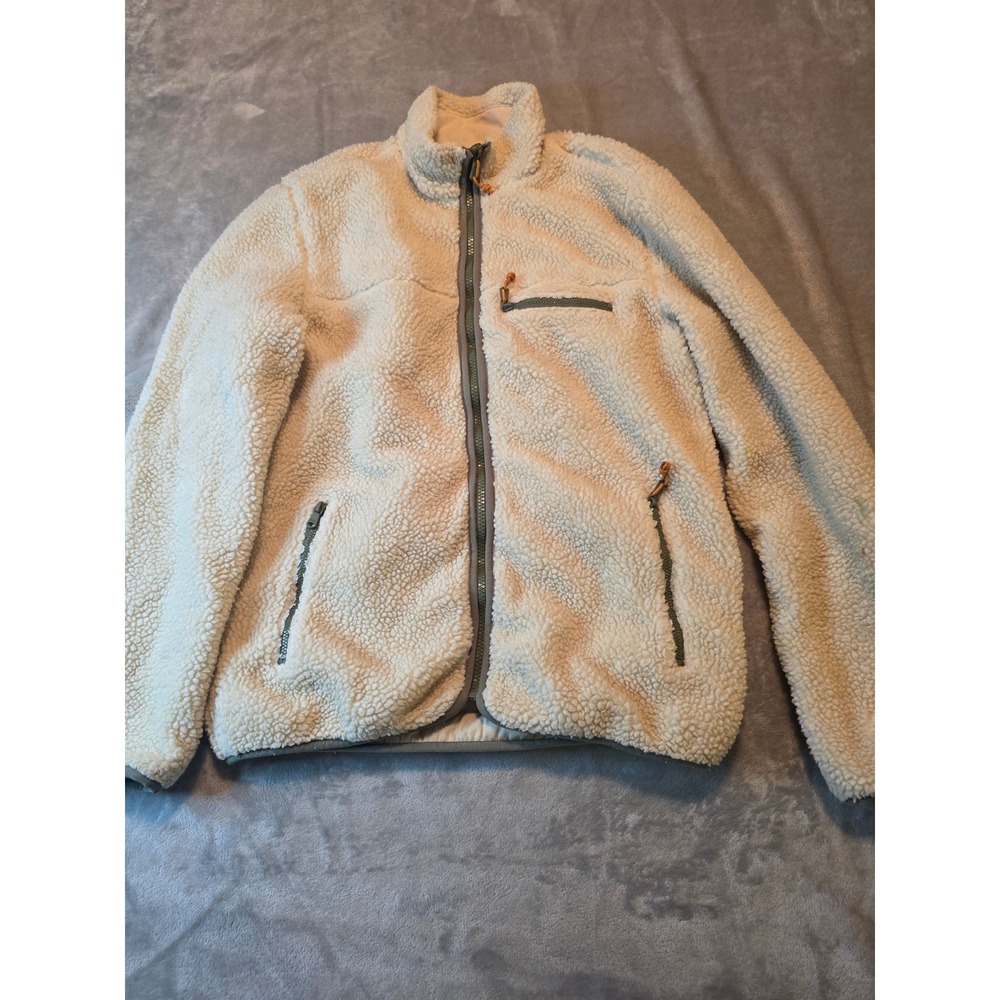 Gap Sherpa Fleece Jacket Women XS Cream Full Zip Mock Neck Pocket Outerwear